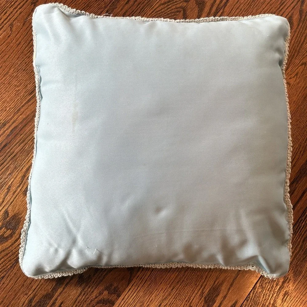 Vintage Hand Made Crochet Lace Blue Throw Pillow‎ 18